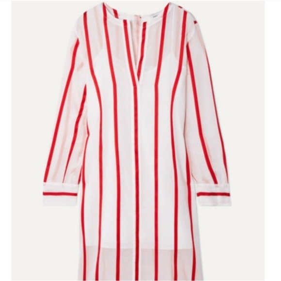 Mansur Gavriel White Red‎ Dress Stripe Cotton Silk Voile Stripe Tunic Size 4 - Picture 4 of 9